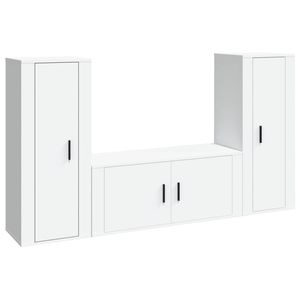 The Living Store Televisiekastenset - Klassiek - Hout - Wit - 2x 40x34.5x100 cm en 1x 100x34.5x40 cm