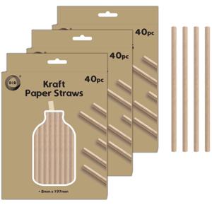 Kraftpapier rietjes - 120x stuks - naturel - 20cm x 0.8cm - drinkrietjes