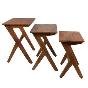 Clayre & Eef Bijzettafel Set van 3 54x35x51 cm Bruin Hout Rechthoek Sidetable Bruin Sidetable