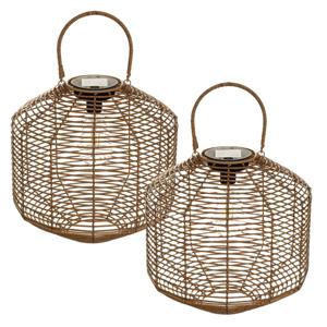 Atmosphera Solar tuin lantaarn - 2x - naturel rotan - 30 x 30 cm - buiten/binnen - Led licht