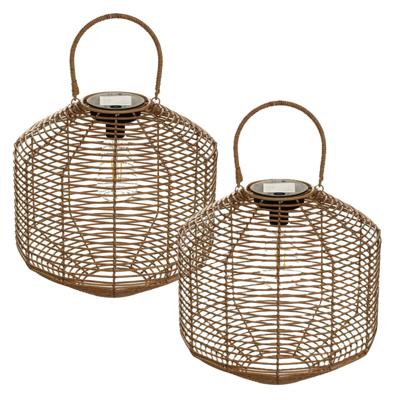 Atmosphera Solar tuin lantaarn - 2x - naturel rotan - 30 x 30 cm - buiten/binnen - Led licht