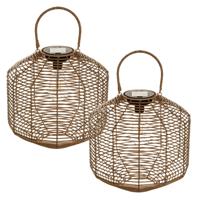 Atmosphera Solar tuin lantaarn - 2x - naturel rotan - 30 x 30 cm - buiten/binnen - Led licht Atmosphera Solar tuin lantaarn - 2x - naturel rotan - 30 x 30 cm - buiten/binnen - Led licht