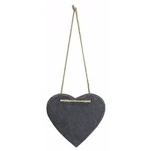 Decoratie hart - 12 x 11 cm - leisteen - hangdecoratie - hartjes vorm - mini krijtbordje