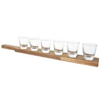 Shotglazen / shotglaasjeshouder - met 6 glaasjes - 8 cm per glas - 42 x 6 cm - hout