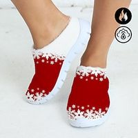 Dames Muiltjes Instappers Schoenen afdrukken Kerstschoenen Sportieve muilezels Kerstmis Dagelijks Met fleece gevoerd Winter Platte hak Ronde Teen Gesloten teen Pluche Casual Comfortabel Wandelen Doek Lightinthebox