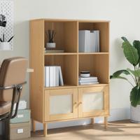Boekenkast SENJA rattan-look 90x35x130 cm grenenhout bruin