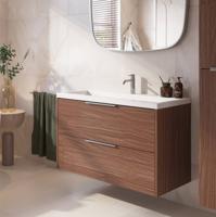 Saqu Lima ondiep badmeubel incl. glans witte wastafel 80x40x64cm noten urban - chromen greep