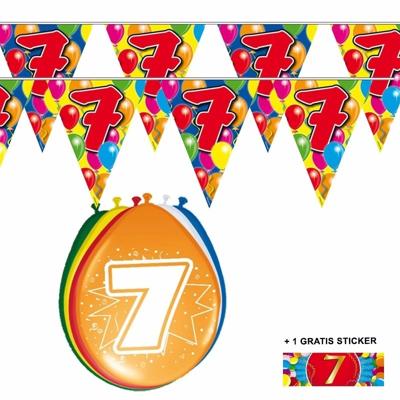 Shoppartners 7 jaar versiering set - kamer - 2x vlaggenlijnen - 8x ballonnen - gratis sticker