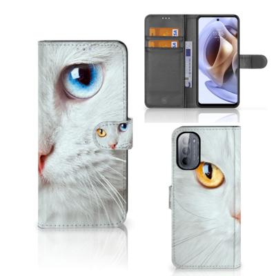 Motorola Moto G31 | G41 | Telefoonhoesje | Met pasjeshouder | Witte Kat