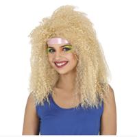 Verkleed pruik jaren 80 voor dames - blond - gekruld - wilde krullen - foute party - thumbnail