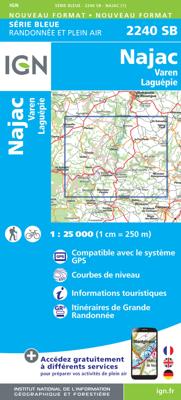 Wandelkaart - Topografische kaart 2240 SB - Serie Bleue Varen, Laguépie, Najac | IGN - Institut Géographique National