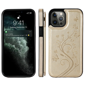 iPhone 16 hoesje - Backcover - Pasjeshouder - Portemonnee - Bloemenprint - Kunstleer - Goud