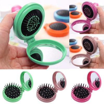10 stuks draagbare ronde Pocket kleine grootte reizen massage vouwen kam haar penseel willekeurige kleur