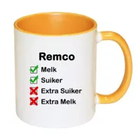 Mok met naam Checklist (geel)