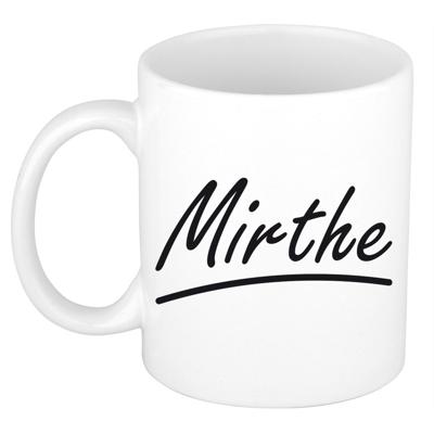 Mirthe Naam koffiemok - beker - met sierlijke letters - wit - 300 ml - Cadeau - Dames