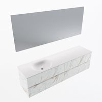 MONDIAZ VICA 180cm badmeubel onderkast Carrara 4 lades. Wastafel Moon links zonder kraangat, kleur Talc met spiegel LED.