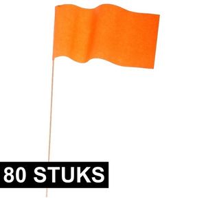 80x Papieren zwaaivlaggetje oranje