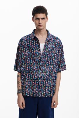 Etnisch overhemd met korte mouwen - BLUE - L