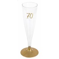 Santex Verjaardag feest champagneglazen - leeftijd - 6x - 70 jaar - goud - kunststof - Champagneglazen