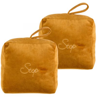 Deurstopper velvet - 2x - 1.4 kilo gewicht - okergeel - met oppak lus - 22 x 20 cm