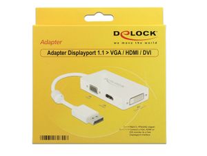 Delock 62655 DisplayPort / VGA / HDMI / DVI Adapter [1x DisplayPort stekker - 1x VGA-bus, HDMI-bus, DVI-bus 24+1-polig] Wit Met Ferrietkern 16.00 cm