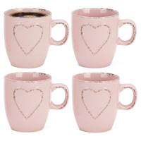 Siaki mokken set Heart - 4x - lichtroze - 150 ml - koffie / thee - keramiek