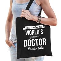 Worlds greatest doctor tas zwart volwassenen - werelds beste dokter cadeau tas - Feest Boodschappentassen - thumbnail