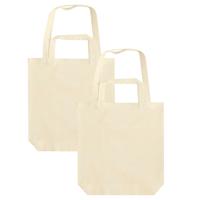 2x canvas tas met dubbel hengsel - beige - 38 x 42 cm- katoen - boodschappen draagtas/shopper