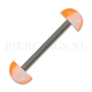 Tongpiercing acryl halve bal geblokt oranje-wit