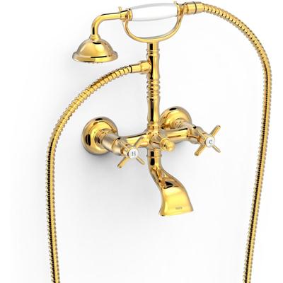 Badkraan Tres Clasic | Opbouw | Mengkraan | 2-weg | hoh 15 cm | 2-knops | Vintage | 24k Goud glans
