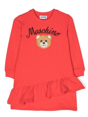 Moschino Kids robe volantée à logo brodé - Rouge
