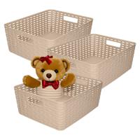 Opbergmand - 3x - Kastmand - rotan kunststof - taupe - 12 Liter - 30 x 37 x 13 cm