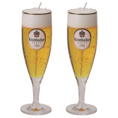 Bierglas kaars - 2x - Duits Krombacher bier - H20 cm - Vaderdag of verjaardag cadeau - Bierkaars