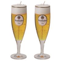 Bierglas kaars - 2x - Duits Krombacher bier - H20 cm - Vaderdag of verjaardag cadeau - Bierkaars