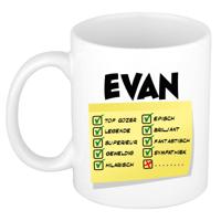 Naam mok Evan - wit - top gozer - keramiek - 300 ml - cadeau collega beker
