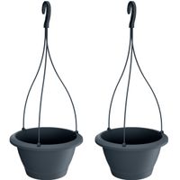 2x Antraciet kunststof hangende Respana bloempotten/plantenpotten 27 cm met kunststof haak