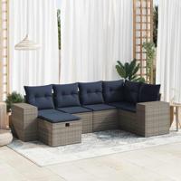 6-delige Loungeset met kussens poly rattan grijs