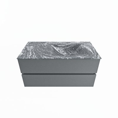 MONDIAZ VICA-DLUX 100cm badmeubel onderkast Plata 2 lades. Inbouw wastafel CLOUD rechts 1 kraangat, kleur Lava.