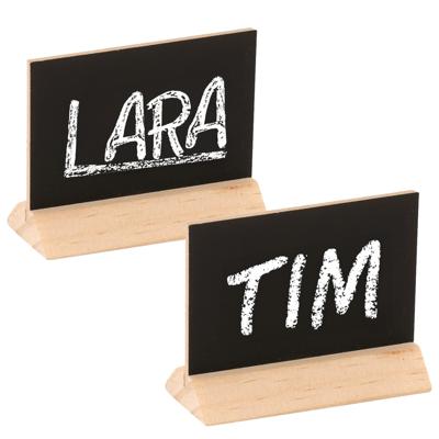 Mini krijtbordje op voet - 8x stuks - hout - 6 cm - schrijfbordje - naambordje - bruiloft tafelschik