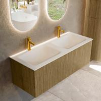 Badmeubel Mondiaz Kurve | 120 cm cm | Meubelkleur Dusk | Wastafelkleur Talc | Solid surface | Wasbak beiden zijden spoelbak | 2 kraangaten