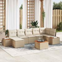 8-delige Tuinbankenset met kussens poly rattan acacia beige