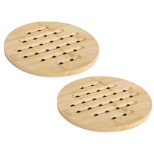 Bambou & Co Pannen onderzetter - 2x - rond - D19 cm - bamboe hout - met luchtgaten