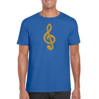 Gouden muzieknoot G-sleutel t-shirt blauw voor heren 2XL  -