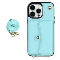 iPhone 14 hoesje - Backcover - Koord - Pasjeshouder - Portemonnee - Kunstleer - Lichtblauw - thumbnail