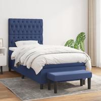 Boxspring met matras stof blauw 90x190 cm