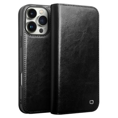 Qialino iPhone 16 Pro Max hoesje - Leren bookcase - Zwart