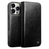 Qialino iPhone 16 Pro Max hoesje - Leren bookcase - Zwart