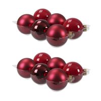 12x stuks glazen kerstballen rood/donkerrood 8 cm mat/glans - Kerstbal - thumbnail