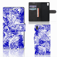 Telefoonhoesje met Naam Sony Xperia XA1 Angel Skull Blauw | Portemonnee hoesje