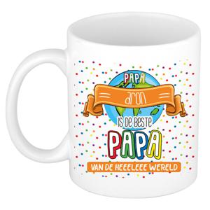 Naam mok papa Aron - wit - de beste - keramiek - 300 ml - Vaderdag/verjaardag